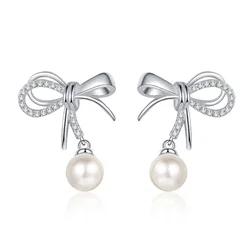 S925 Sterling Silver Moissanite 7mm Freshwater Pearl Earrings for Women