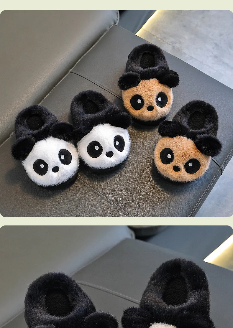 Kinder Hausschuhe Niedlichen Panda Flauschigen Mode Winter Warme Baumwolle Hausschuhe Eltern Kind Indoor Cartoon Plüsch Boden Hause Hausschuhe – Detail 5