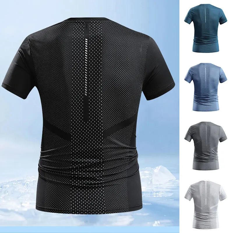 Men Summer Sports T-shirt Quick-dry Fitness Short Sleeve Lightweight & Elastic Gym Running Training Jogging Breathable T-shirts view 2