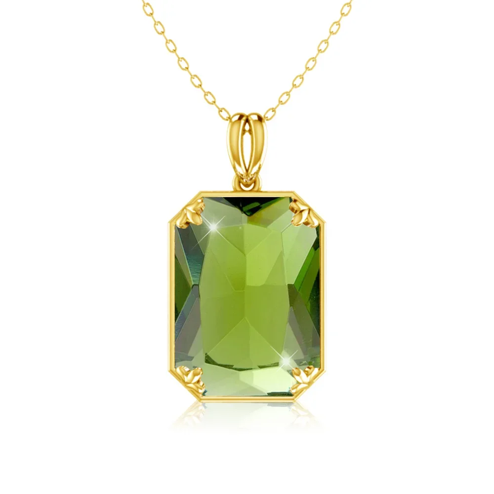 Real Sterling Sliver Necklace Pendant Peridot Birthstone Gold Plated Fine Jewelry  Anniversary Party For Women Accessorie