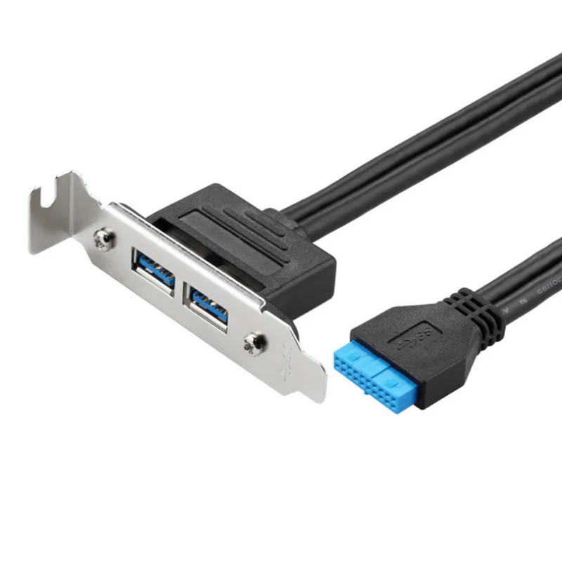 2 Ports USB 3.0 Female Back Panel to MB 20pin Header Connector Cable Adapter with PCI Slot Plate Bracket 1.5ft
