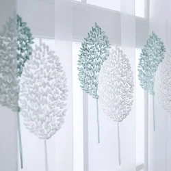Leaf Embroidered Screen Window Screen Blue White Double Tree Gauze Tulle 1PC Curtains Living Room Bedroom Balcony Bay Window