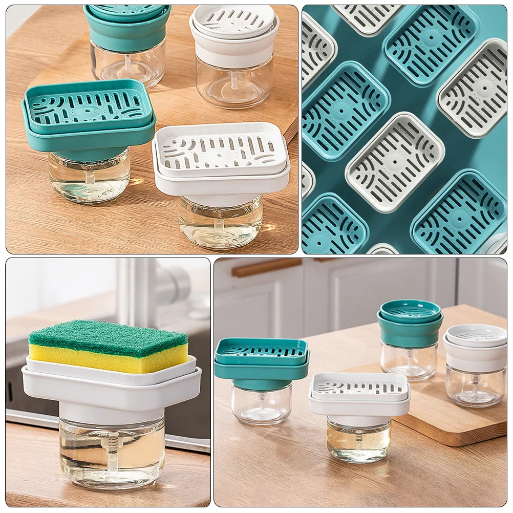 

Kitchen Dish Soap Dispenser Press Type Refillable Liquid Soap Pump Container for Sink Bathroom Kitchen Storage Sponge Holder