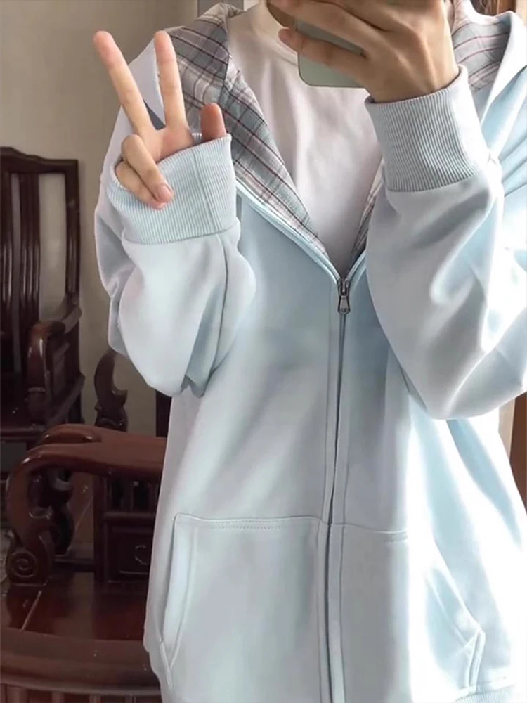 

Женский кардиган-худи Cleanfit в клетку с вставками, свободного кроя, осенний, в американском стиле, для пар, для создания расслабленного образа