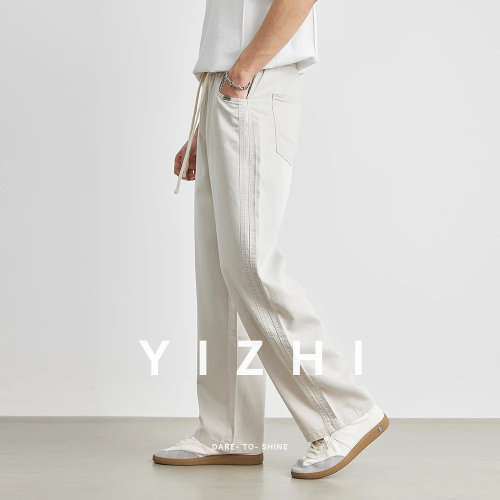 Men's Lyocell Tencel Casual Pants Men Summer 2025 New Straight Loose Wide Leg Pants Men Pocket Outdoor Trousers