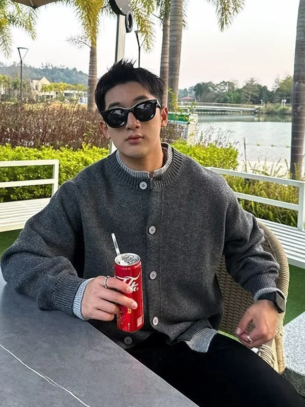 سترة رجالية محبوكة فضفاضة غير رسمية من American Sle بتصميم أزرار للخريف والشتاء ملابس خارجية مريحة يمكن ارتداؤها يوميًا #5