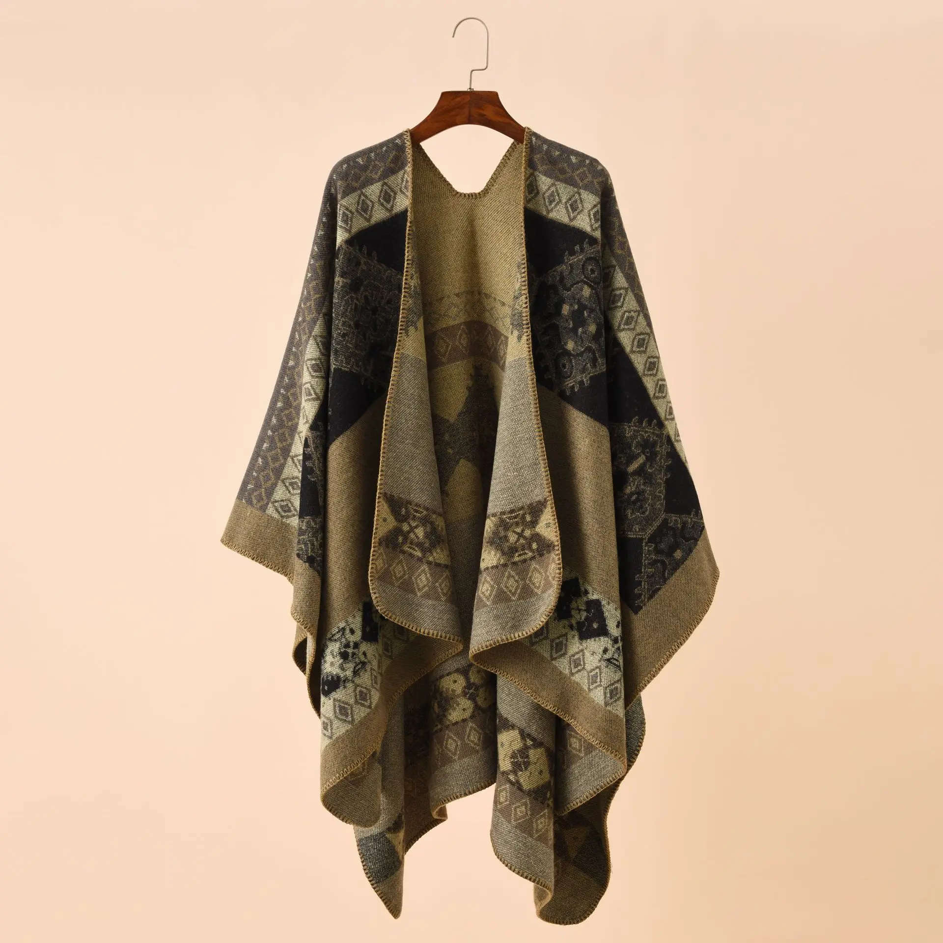 

Spring Autumn New European American Color Grid Pattern Travel Warm Imitation Cashmere Shawl Cloak Printed Scarf Green