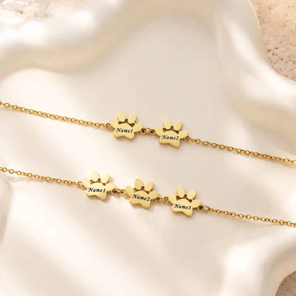 Personalized Paws Name Bracelet, Custom Child Gift