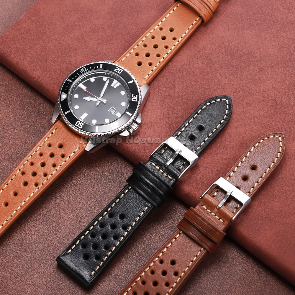 Handcrafted Cowhide Strap 18mm 20mm 22mm Vintage Brown Black Leather Watch Band for Seiko Premium Wristband Breathable Bracelets image 6