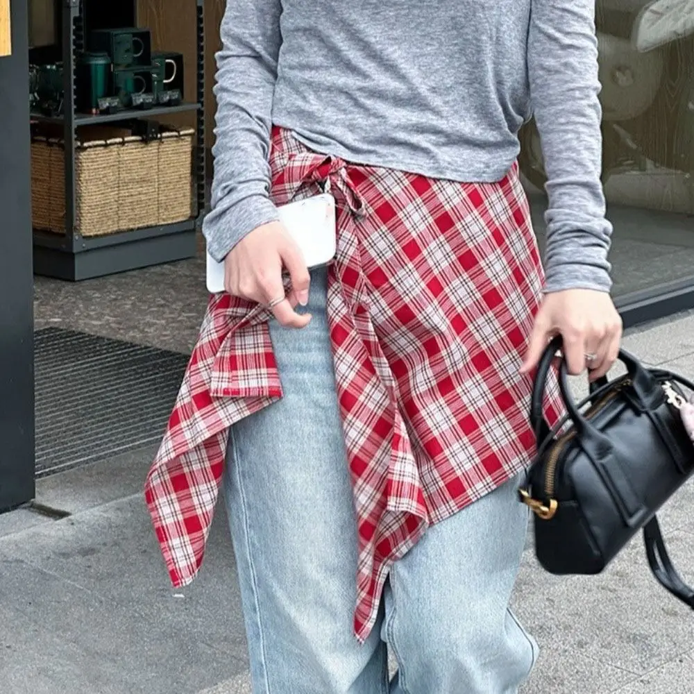 لينة قصيرة شعرية تنورة صغيرة الخصر Blet الزخرفية عالية الخصر نصف الجسم تنورة Y2K الكورية نمط غير النظامية حافة تنورة الإناث