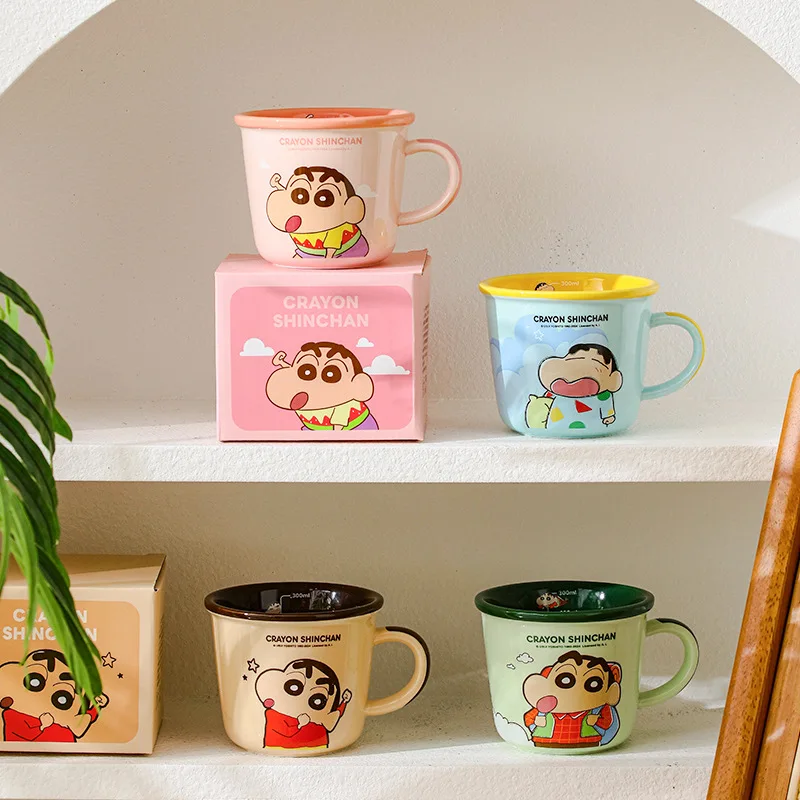 Crayon Shin Chan Caneca para crianças, Copo de escala de leite, Copo de água cerâmica, Desenhos animados bonitos, Genuine Co Branded, Breakfast Gift, 340ml