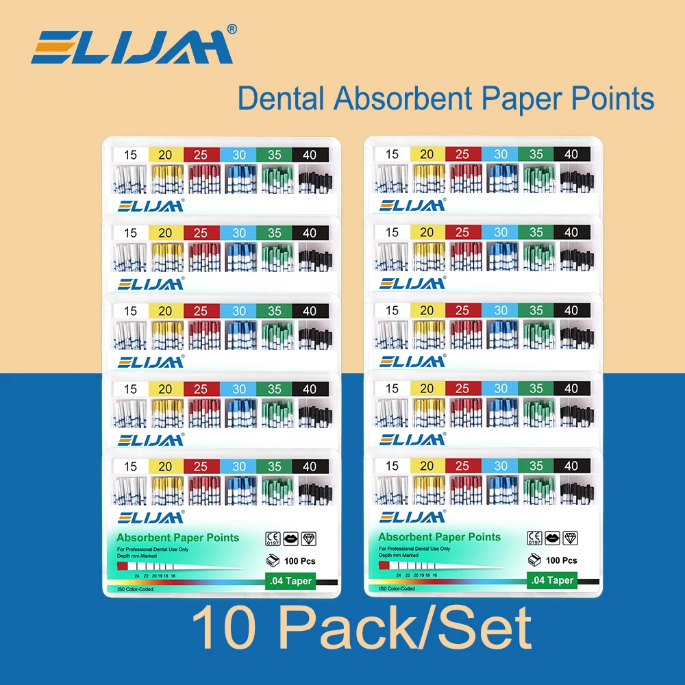 

ELIAJH 10Pack/Set Dental Absorbent Paper Points Sterile Mixed Size Root Canal Endodontic Paper Tips Dentistry Filling Materials