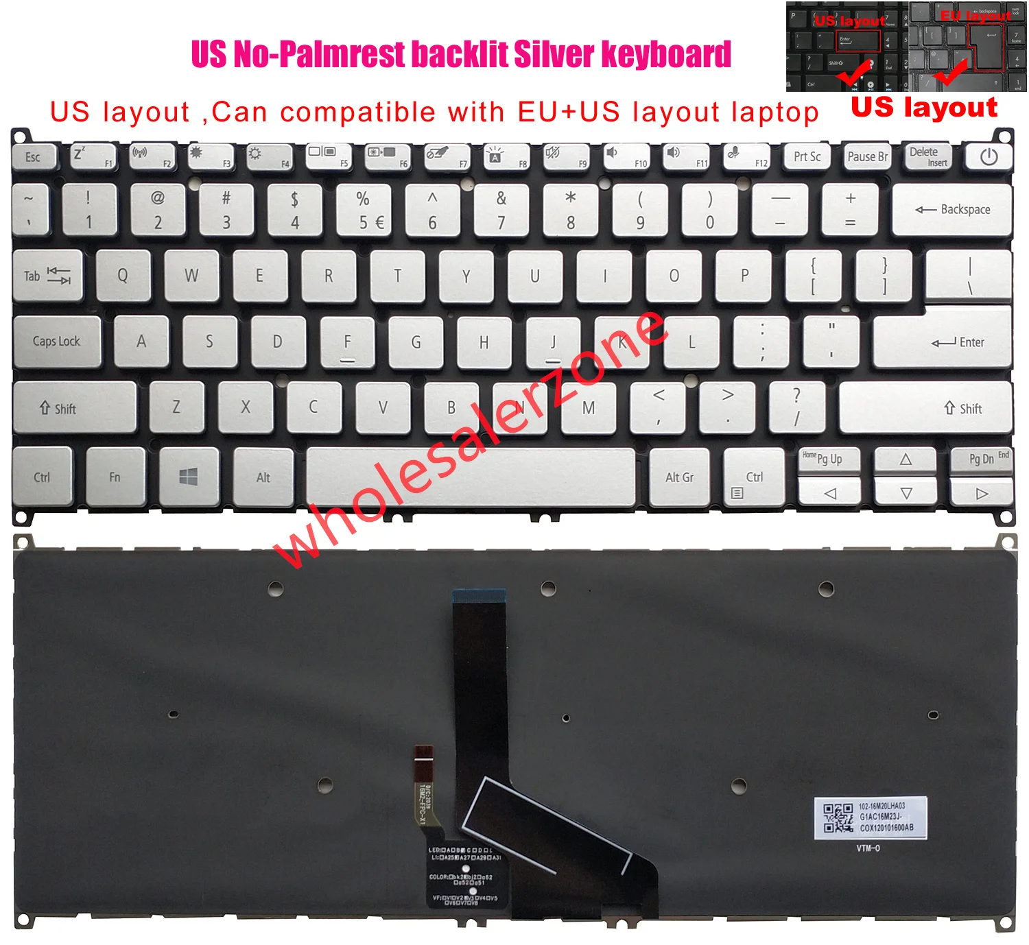 لوحة مفاتيح جديدة بإضاءة خلفية أمريكية بدون إضاءة خلفية لأجهزة الكمبيوتر المحمول سلسلة Acer Swift 3 SF313-51, SF314-42, SF314-57, SF314-58, SF314-59