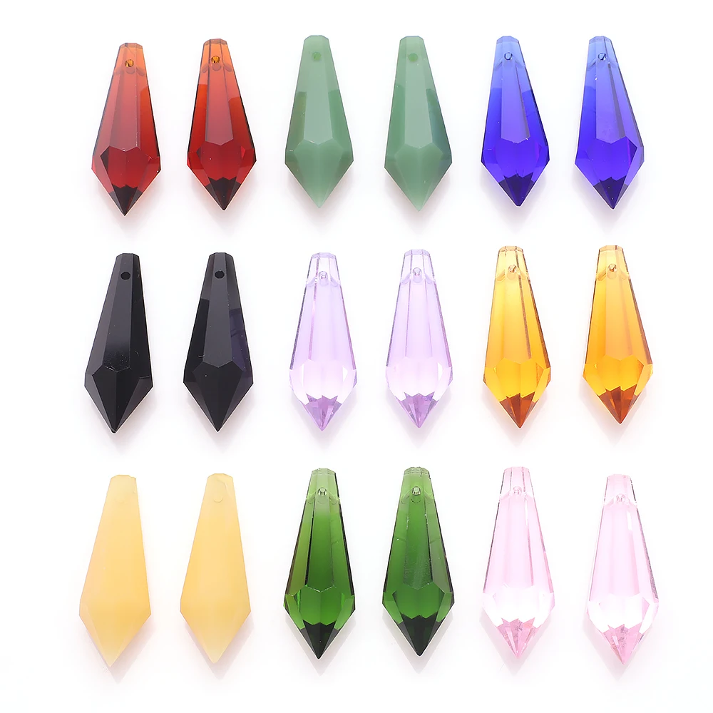 5 Stück 14 x 38 mm Lampwork-Kristallprisma-Anhänger, Glas-Tropfenperlen, Sonnenfänger, Kronleuchter, DIY-Teile für Zuhause, Garten, Party, Dekoration