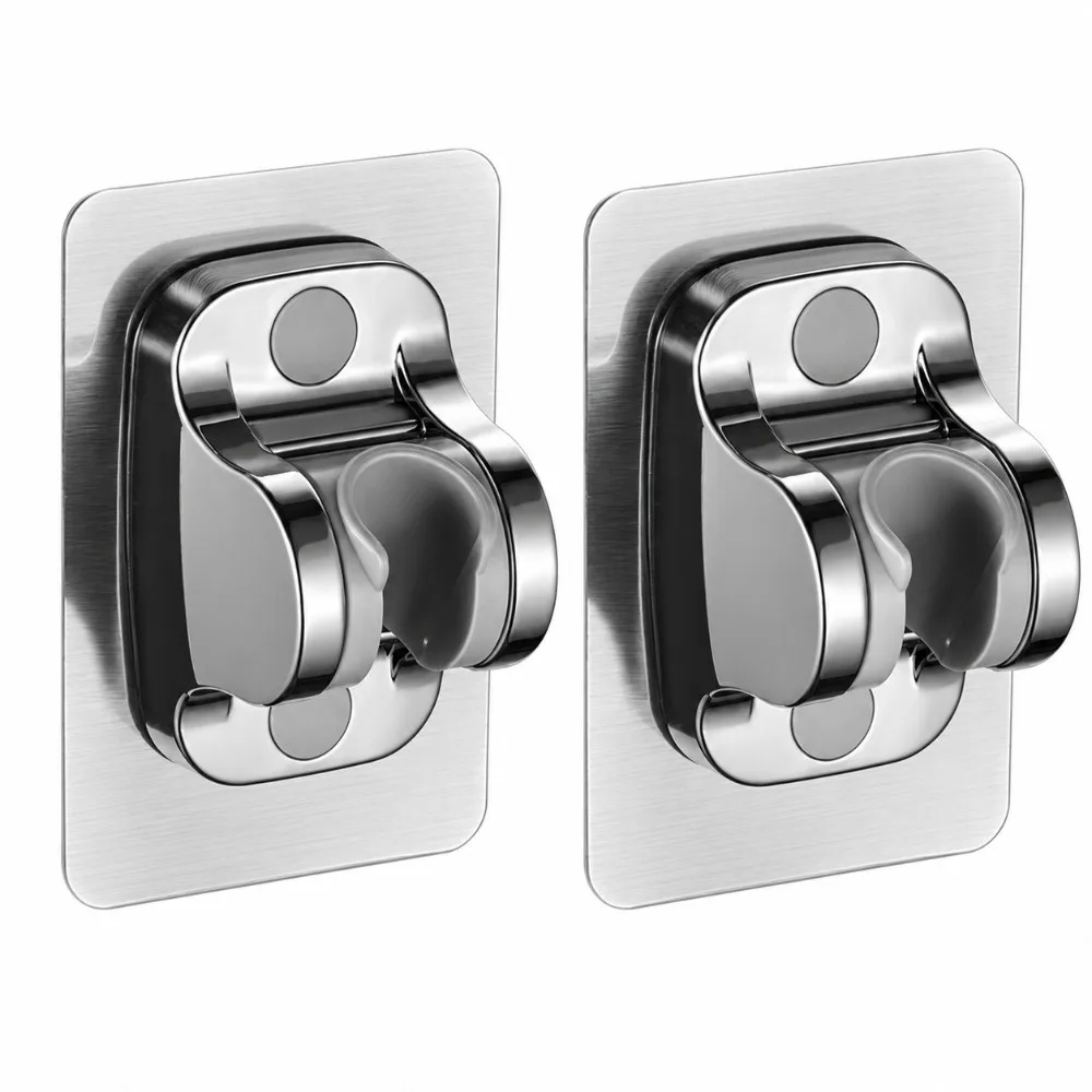 2 Pack Strong Adhesive Shower Head Holder Self Adhesive No Drilling Handheld Shower Holder Silver Finish Wall Mount