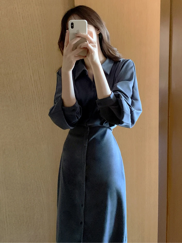 Falda Retro irt Dr Design Senation Ambiance para mujer, falda coreana Sle Commute Pure Color Seven Sve Length Midi Dr