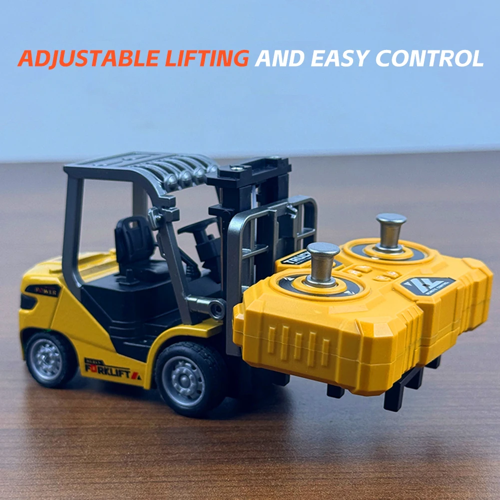 Caminhão elevador de engenharia com controle remoto por aplicativo, brinquedos para crianças, presentes, 1/64 2.4g rc, mini empilhadeira de liga com reboque, jogo de mesa em escala completa