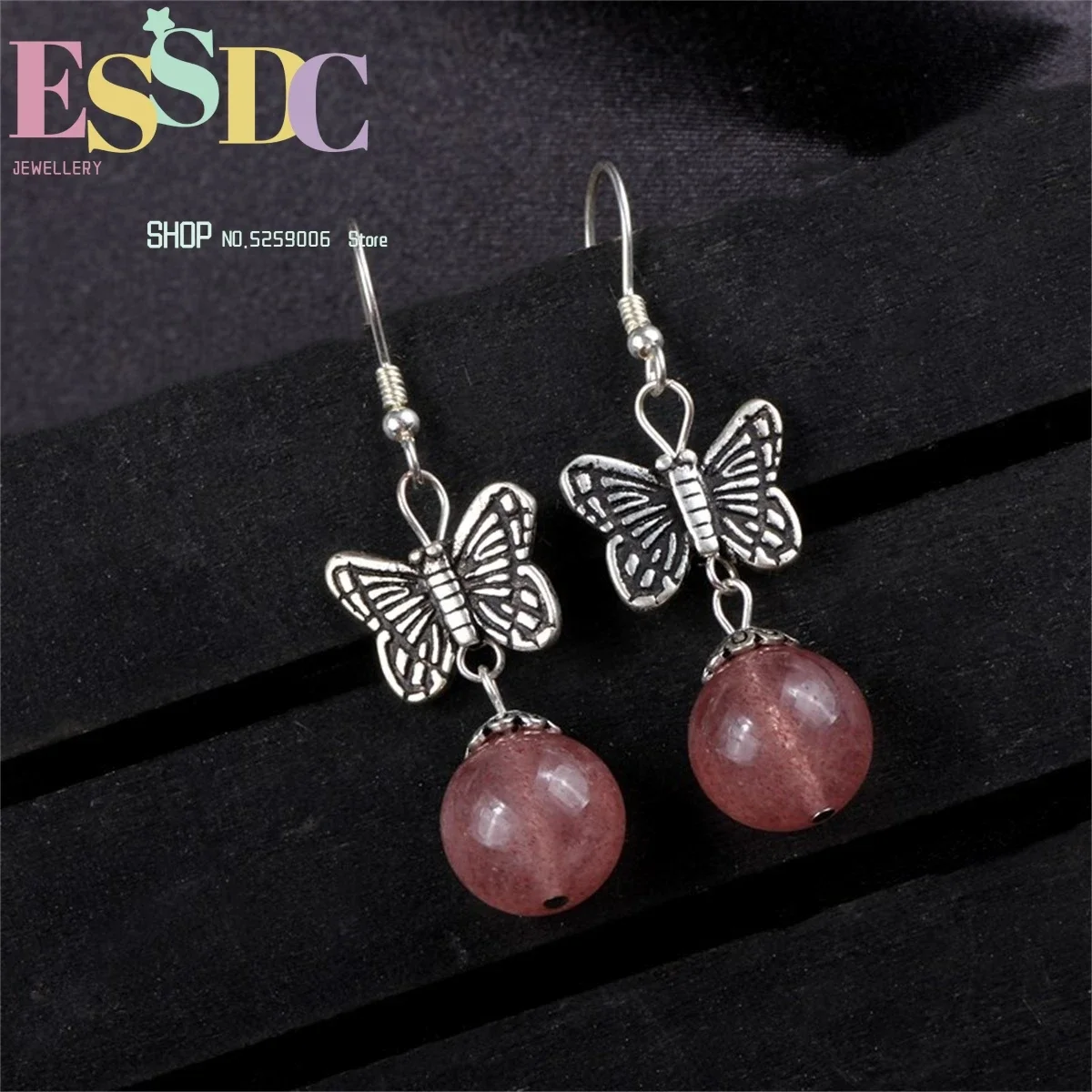 

Strawberry Crystal Earrings S925 Silver Ear Hook Tai Silver Retro Ethnic Style Jewelry Women's Wholesale Charm Exquisite Gift
