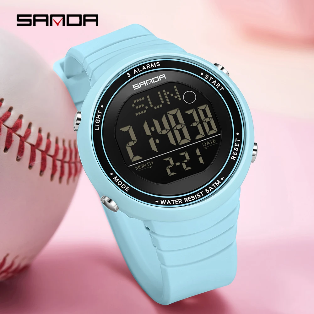 SANDA 2025 New Fashion Student Electronic Watch Large Dial Waterproof LED Student Digital Electronic Watch 9073