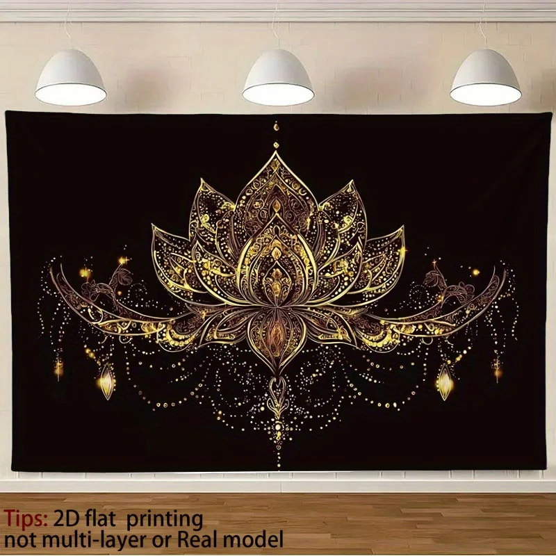 Elegant Golden Lotus Mandala Tapestry Boho Wall Hanging Spiritual Islamic Art Bohemian Decor Moroccan Ethnic Style Room Decor De