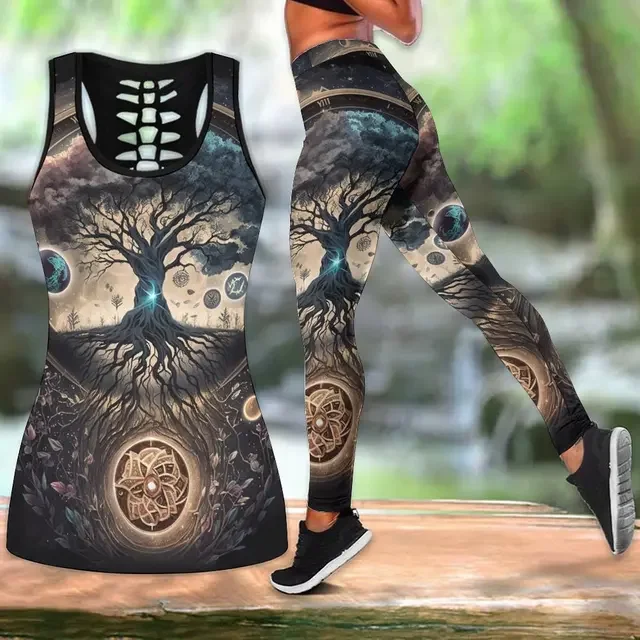 

Summer Fashion Outfit Print Sleeveless Tank Top And Leggings Tree of Life Abstract Print Yoga Set XS-8XL