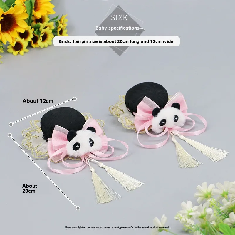 로리타 골동품 머리 장식 프린지 소녀 귀여운 볼 헤드 민족 스타일 쌍 팬더 롤빵 머리핀 헤어 액세서리