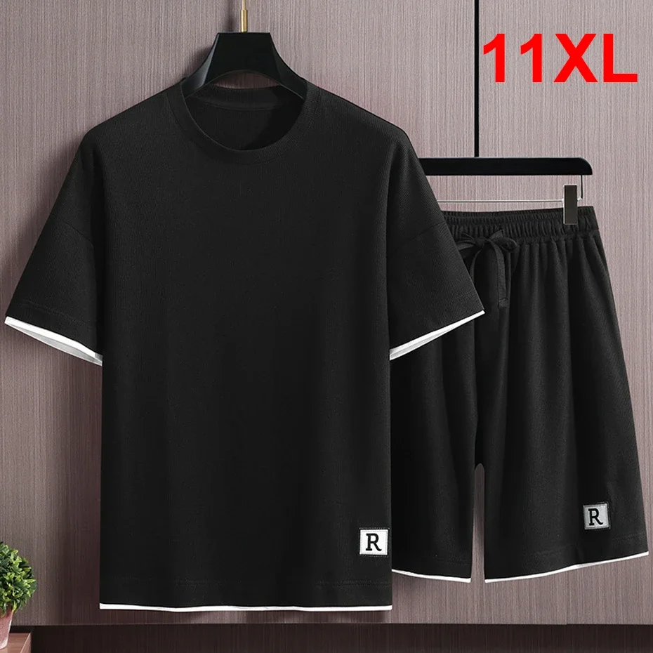 

DIANRUO Men's Sets Summer Tracksuit Plus Size 10XL 11XL T-shirts Shorts Suits Summer Suits Black футболка оверсайз ملابس رجالي