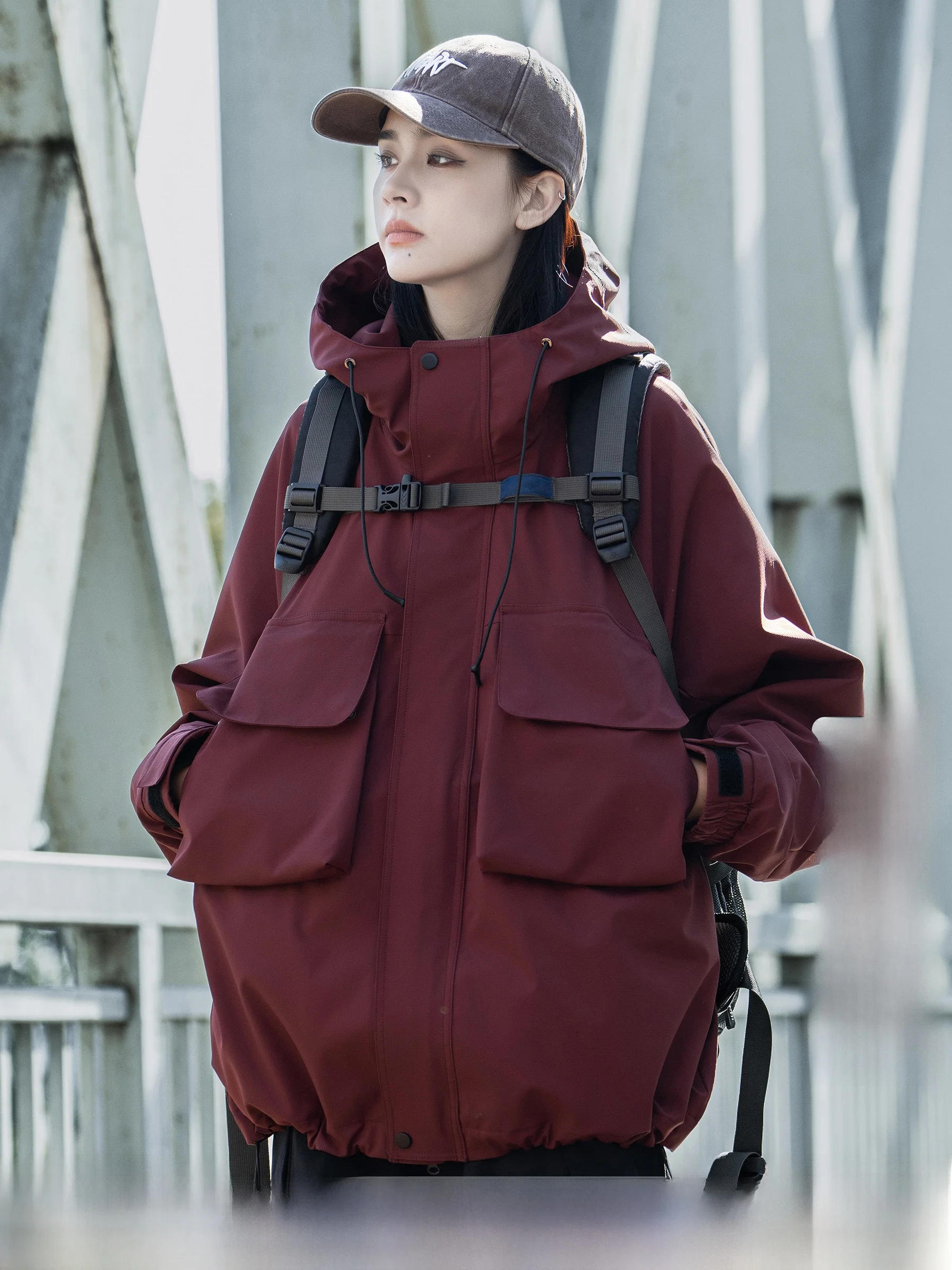 AOGZ Unisex Outdoor Jacket with Large Pockets Spring Autumn Riding Hiking Couple Hooded Windproof Polyester Fiber Long Sleeve...