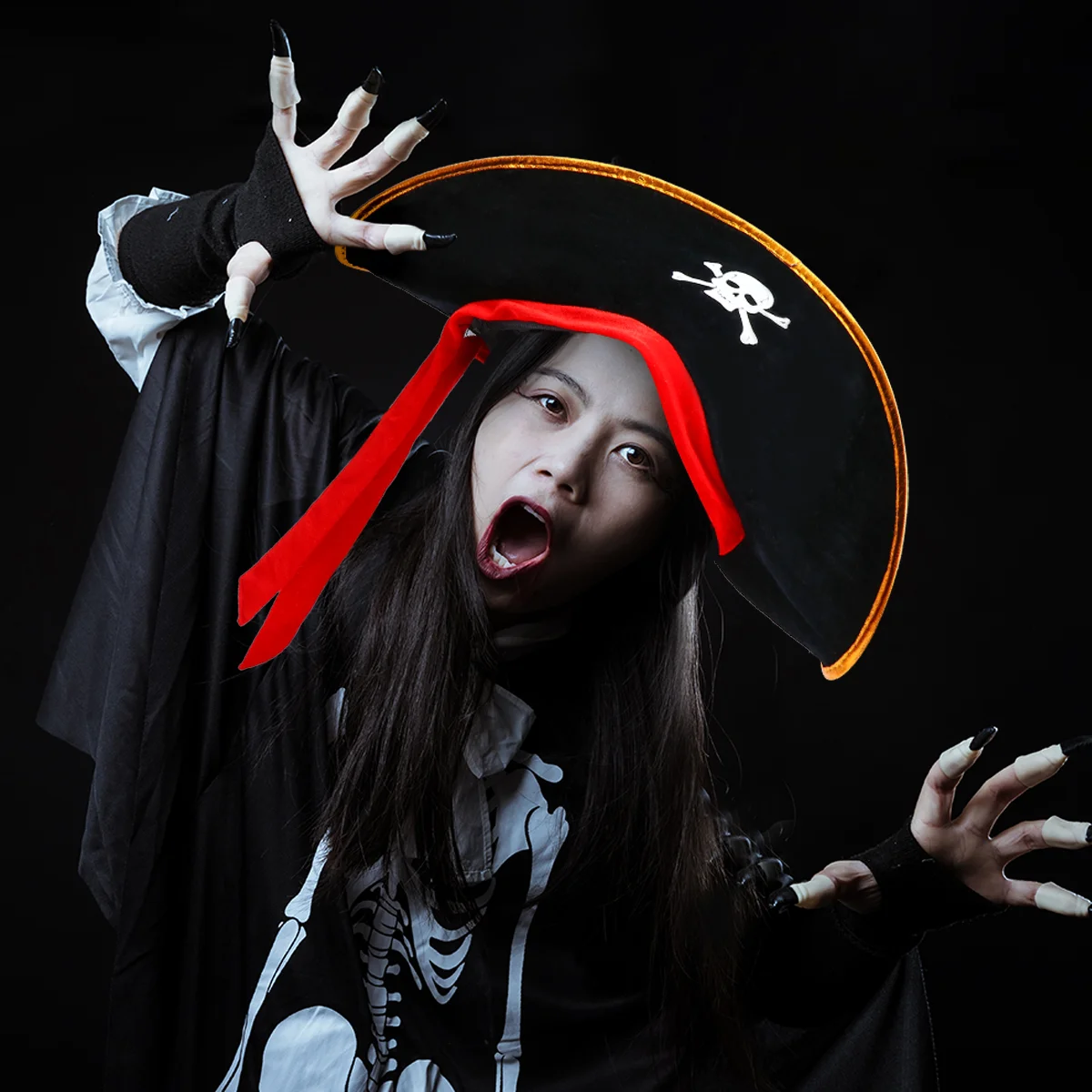 3 pezzi per ragazzi costume di Halloween cappello da pirata set accessori cosplay per accessori per feste con benda sugli occhi bambino nero