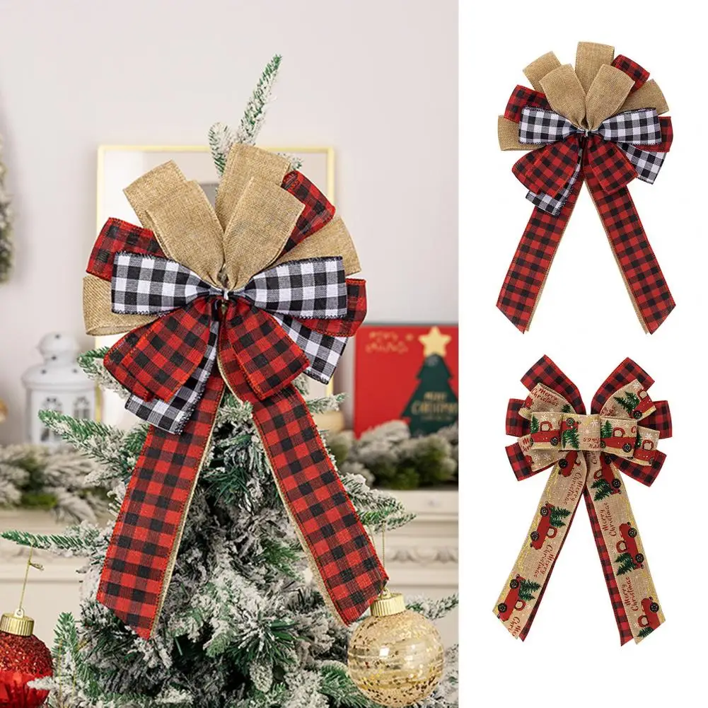 Diverse Christmas Ornaments Colorful Wreaths Collection Hand-woven Plaid Christmas Bow for Xmas Tree Topper Home Party for Front