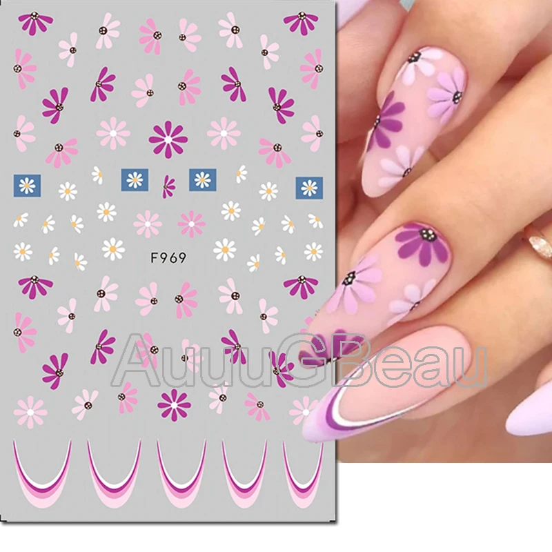 3d Nail Art Decals Candy Colors Petals Florals Daisy Flowers Adhesive Sliders Nail Stickers Decoration For Nail Manicure