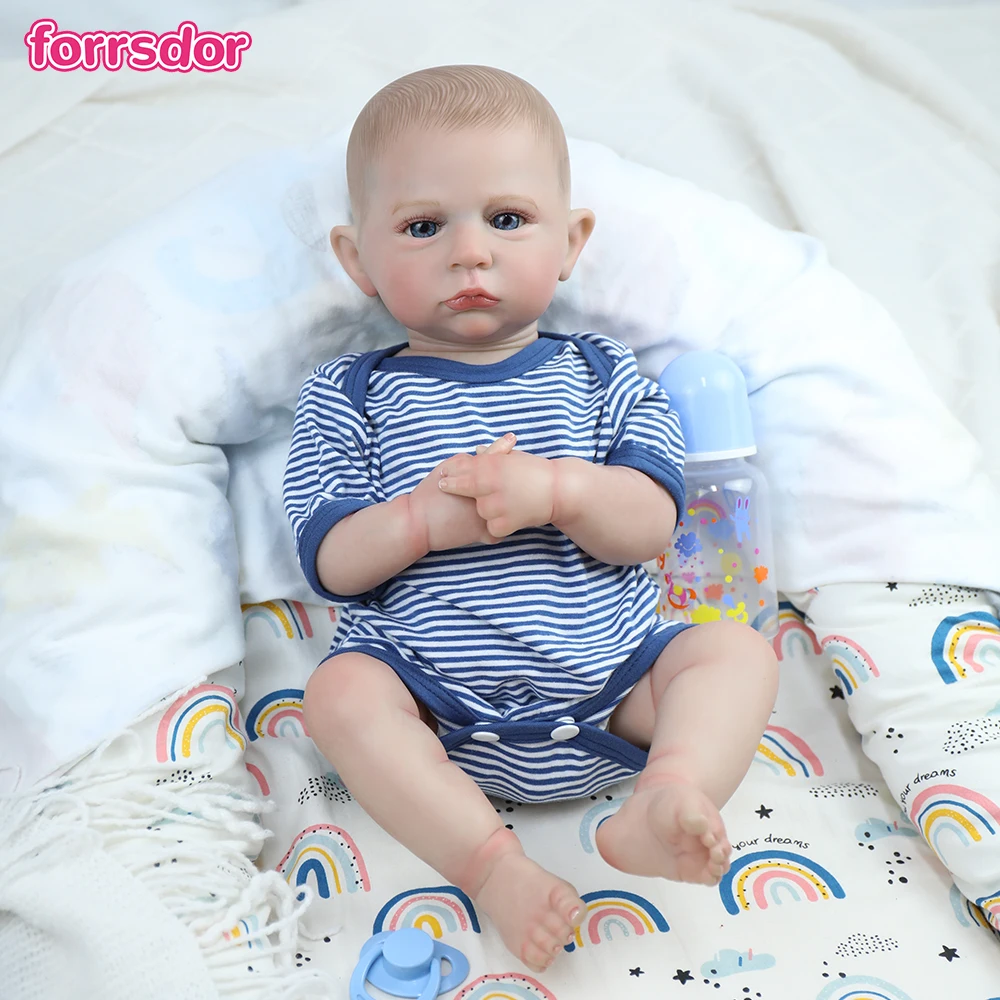 

18inch Full Body Vinyl Reborn Baby Doll Boy Cameron Doll with Painted Hair 3D Painted Skin Handmade Lifelike Newborn Baby Dolls
