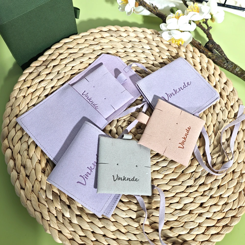 

Custom Logo Small Envelope Ribbon Package Pouch Luxury Microfiber Suede Ring Earring Necklace Jewelry Organizer Bag Insert Crds