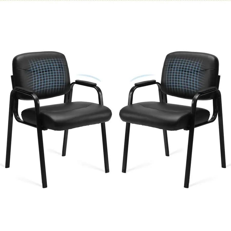 

Office Reception Guest Waiting Room Chairs Set of 2, Leather Stationary Chair No Wheels with Padded Arms for Elderly Desk Confe