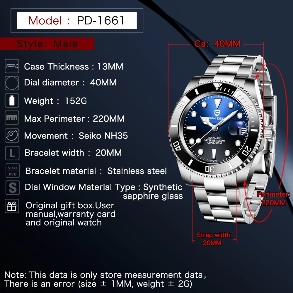 2024 PAGANI DESIGN New Men\'s Automatic Mechanical WatchWrist NH35A Sapphire Stainless Steel Clock 100M Waterproof Watch for Men