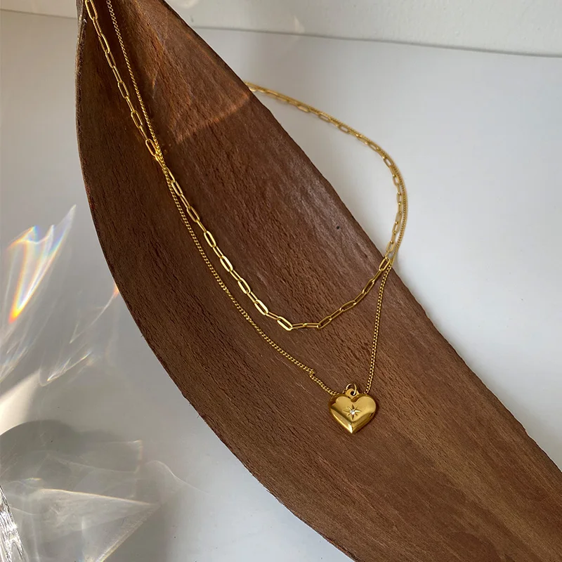 Titanium With 18K Gold Zircon Heart Charm Necklaces Women Jewelry Runway T Show Party Designer Gown Top Ins  Japan Korean Trendy