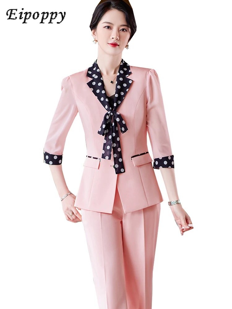 elegant-women-pink-white-black-pant-suit-2-piece-set-with-bow-formal-jacket-and-trouser-for-office-lady-spring-summer-work-wear