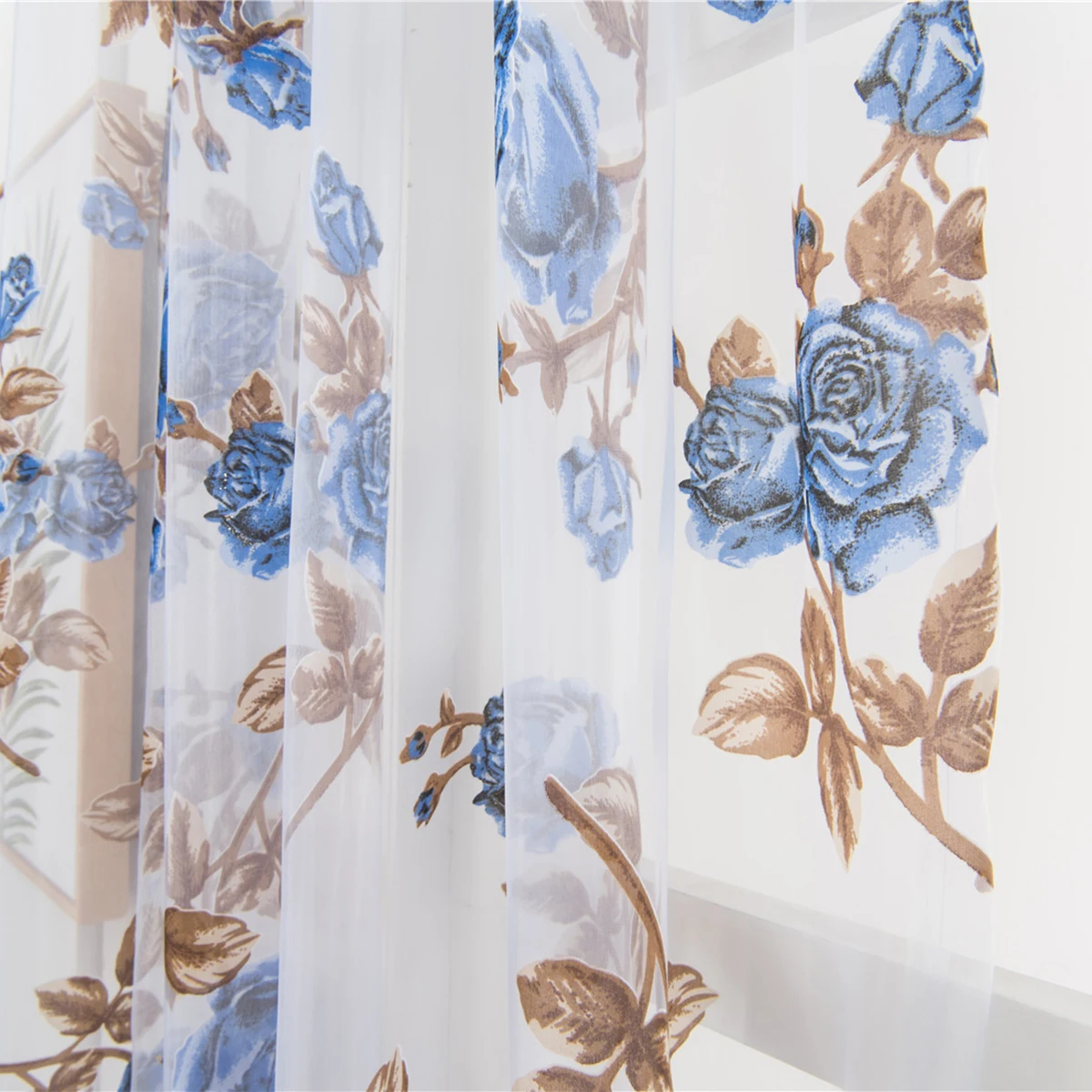 

Premium Sheer Curtains Voile Floral Rose Pattern for Bedroom Living Room Window Tulle Light Flow Privacy Home Decor