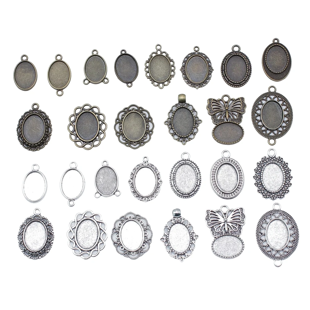 10pcs Fit 13x18mm Oval Glass Cabochon DIY Oval Cameo Cabochon Pendant Base Setting For DIY Jewelry Making