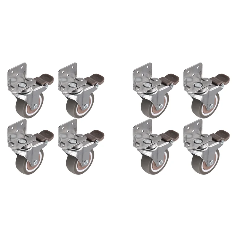 M04K Side Mount Casters, 2 Inch Furniture Wheels, Lshaped Rubber Casters Set Of 8, 360-Degree Locking Swivel Top 8Pack