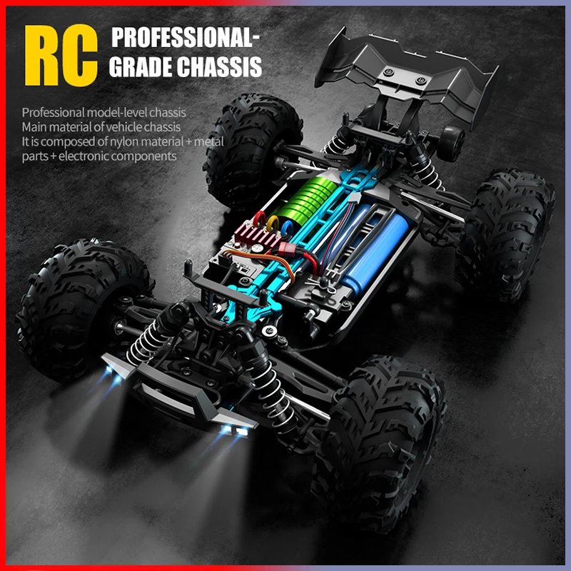 Samochód Rc Off Road 4x4 High Speed 75 km/h zdalnie sterowanym samochodowym z reflektorów LED bezszczotkowy 4WD 1/16 Monster Truck zabawki dla