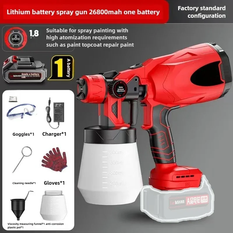 【จัดส่งรวดเร็ว】ปืนพ่นสีไร้สายขนาด 1000 มล. สำหรับแบตเตอรี่ 18V ปืนพ่นสีไฟฟ้า HVLP แบบชาร์จได้ สำหรับรถยนต์ บ้าน หน้าต่าง ใช้พลังงานจาก
