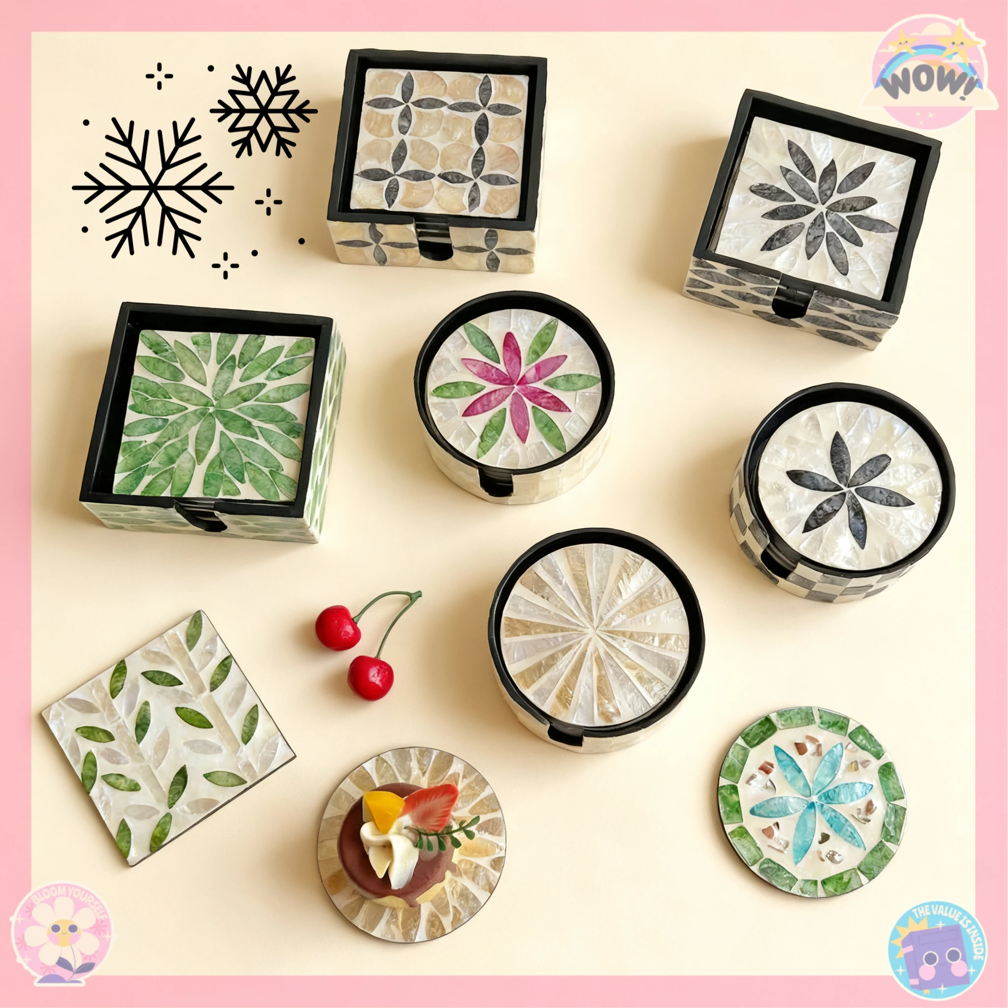 

1pc Southeast Asian Hand-Painted Shell Coaster, Luxury Tea Cup Mat, Creative Desktop Decor & Tabletop Display