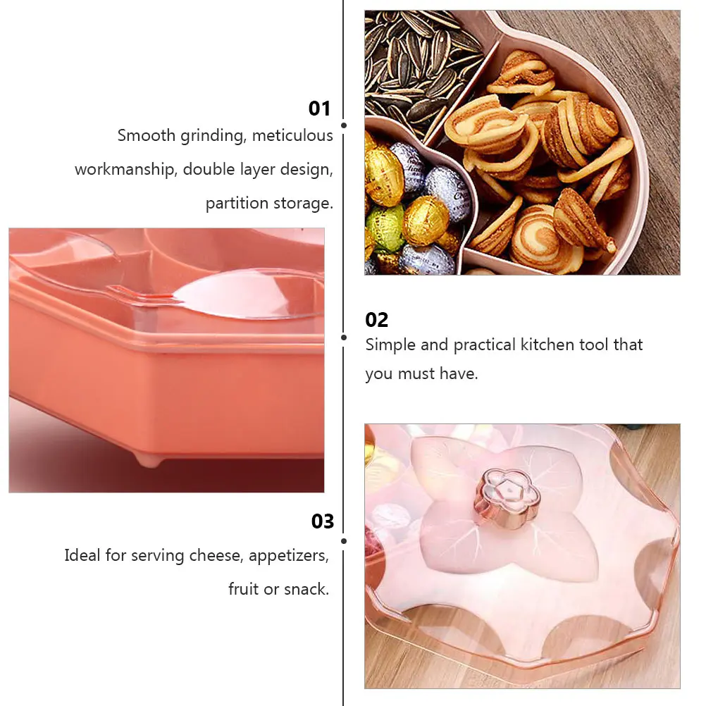 

1pc Fruit Platter Tray Snack Plate Divided Nuts Storage Case Dish Reusable Container Party Kitchen Tool Storage Case