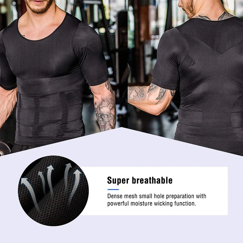 Men Body Shaper Tight Compression Shirts Tummy Control Abdomen Slimming Shaping Back Support Gynecomastia Reduce Boobs Underwear