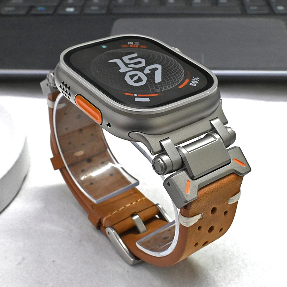 Luxury Leather Band for Apple Watch Ultra 49mm 9 45mm 42mm 44mm Bracelet for iWatch ultra 2 49MM Series 9 8 7 se 4 5 6 Watchband image 3