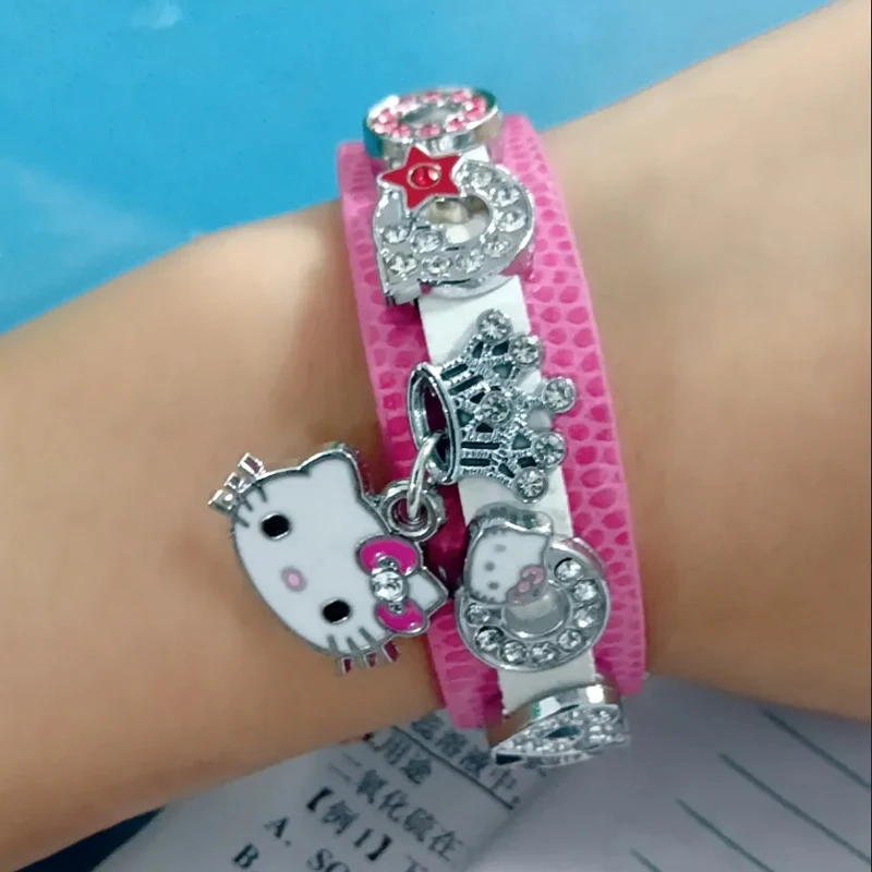 2024 Kawaii Sanrio Anime Bracelet Cute Hello Kitty Cartoon Yk2 Sweet and Cool Leather Ornament Birthday Present Gifts for Girls