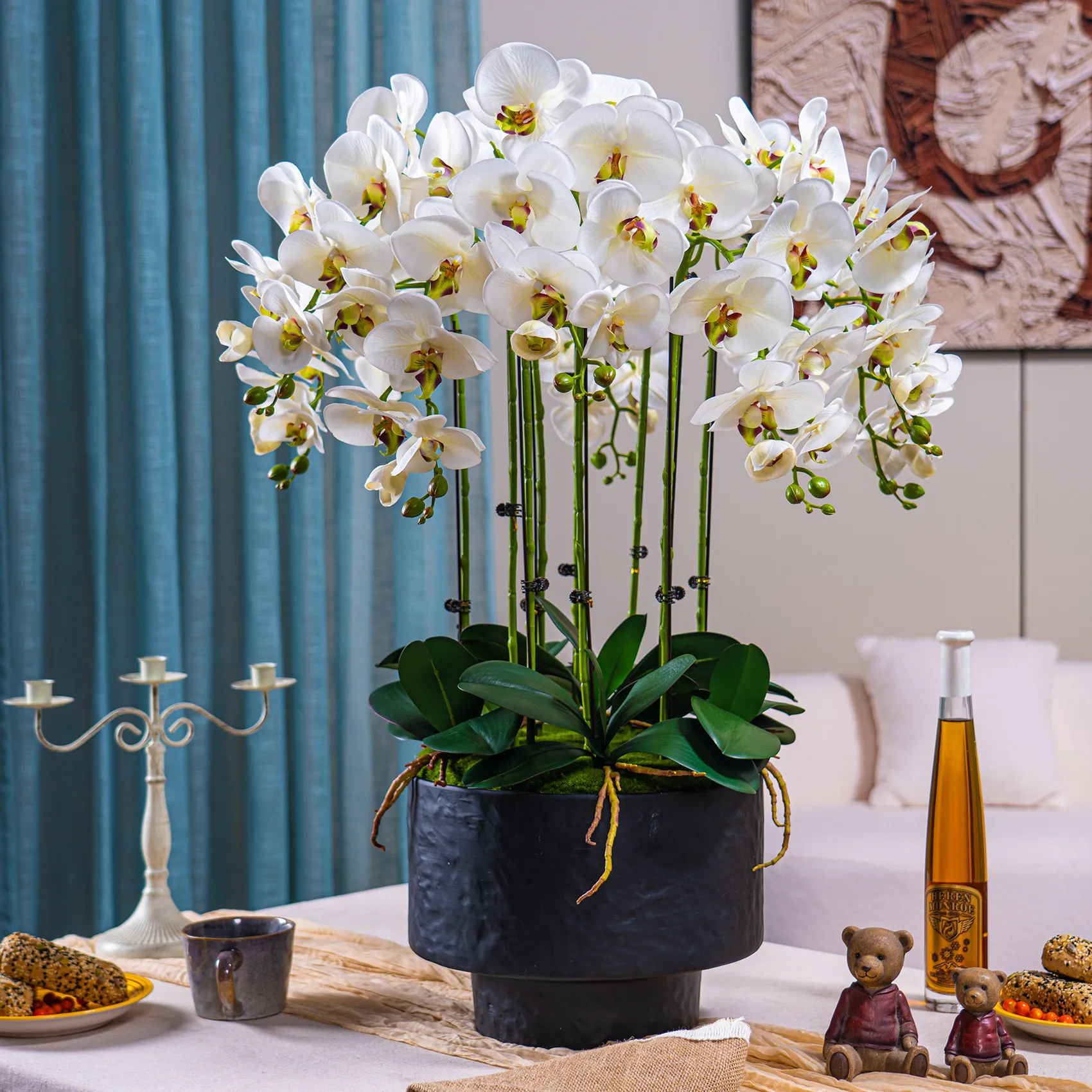YFY light luxury feel moisturizing simulated flower Phalaenopsis plastic fake art indoor living room dining table flower
