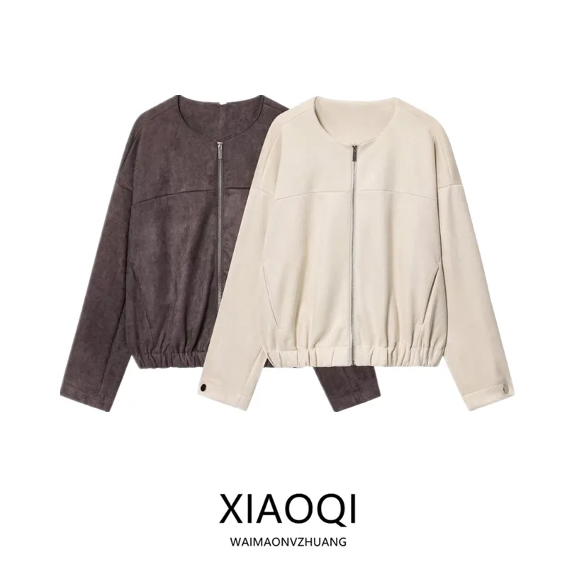 Chaqueta de Moda Otoño 2025 para Mujer, con Cierre y Cuello Redondo, Prenda Exterior Versátil, Nuevo Modelo, Abrigo Corto Ele...