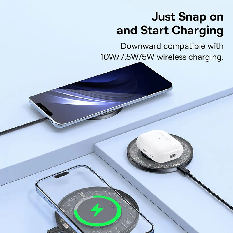 Baseus 15W Fast Wireless Charger For iPhone 16 15 14 13 Airpods Visible Qi Wireless Charging Pad For Samsung S22 S10 Xiaomi LG